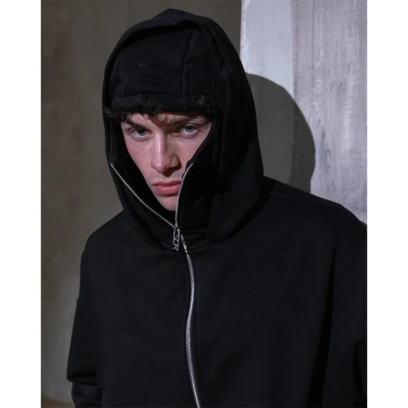 Sweatshirt with Hooded Face Mask Zipper Design Men Balaclava Zip Hoodie Autumn Winter Warm Sports Jacket Outdoor Activities