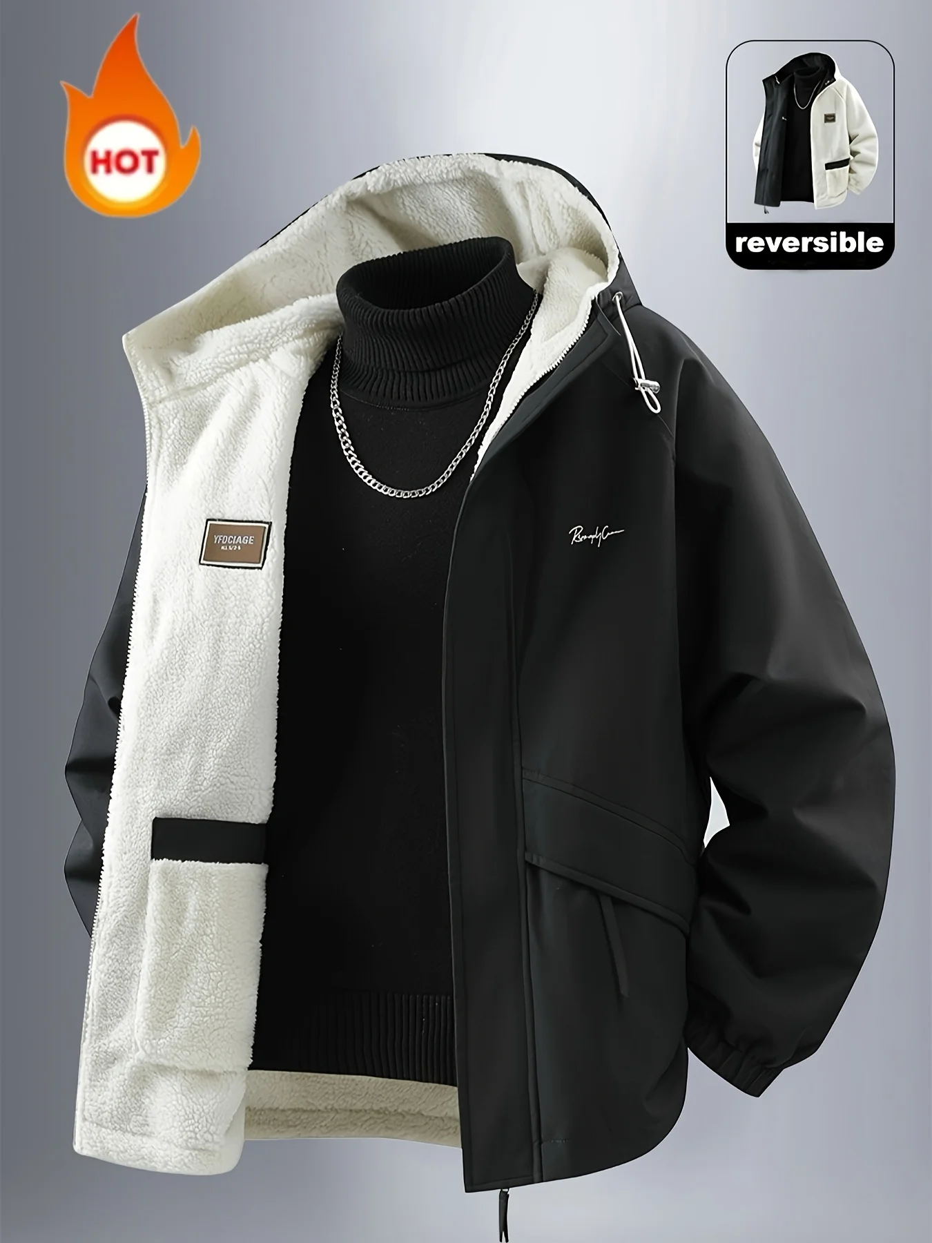Men’s Jacket, Men’s Casual Outdoor Sports Warm Jacket, Reversible Jacket, Fashionable Couple Jacket, Using Windproof and Wear-Resistant Fabric, Warm and Comfortable, Men’s Loose Jacket