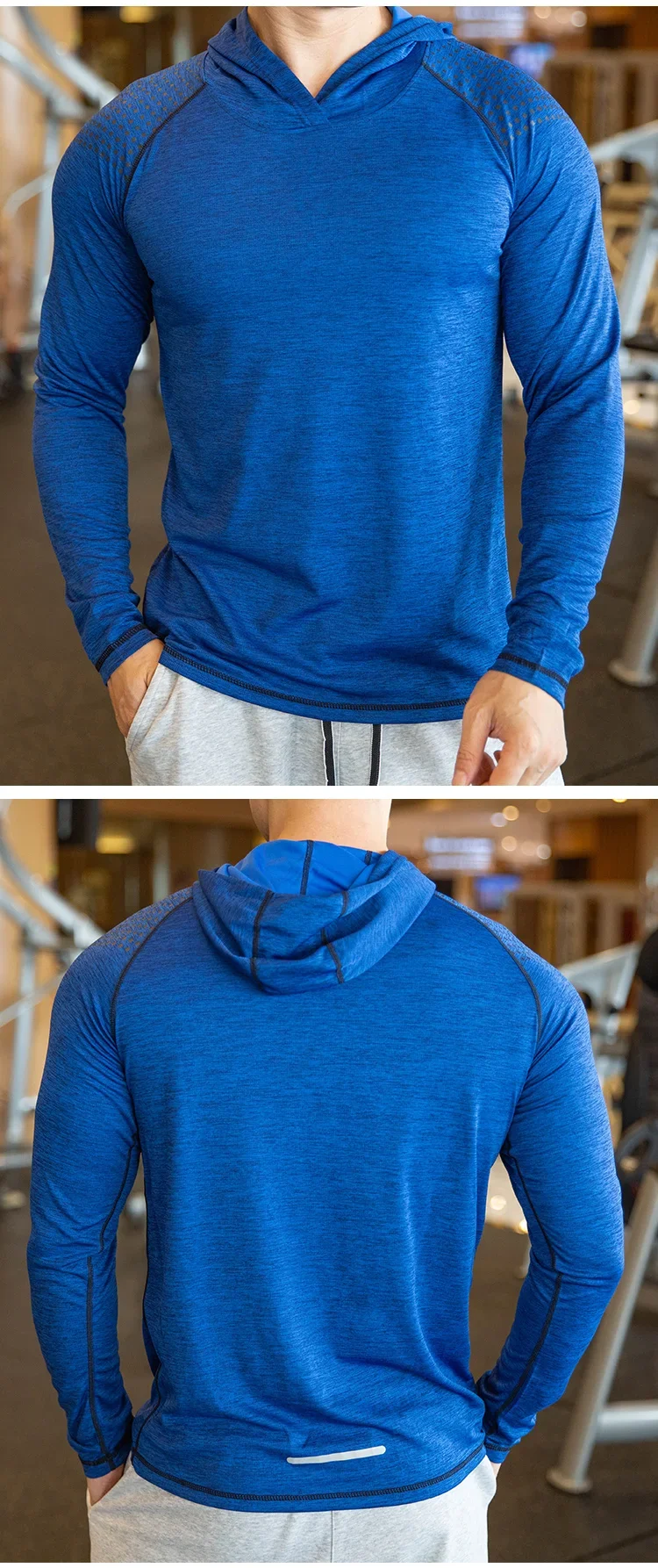 Autumn Gym Men T Shirt Casual Long Sleeve Slim Tops Tees elastic T-shirt Sports Fitness breathable Quick dry Hooded T Shirt