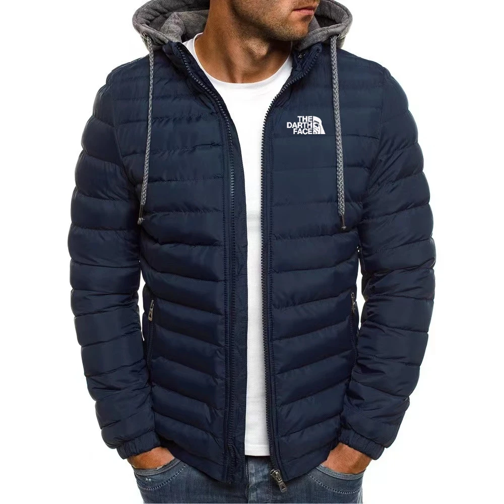 2024 casual outdoor winter men’s warm zipper street business travel slim fit fashionable hooded jacket