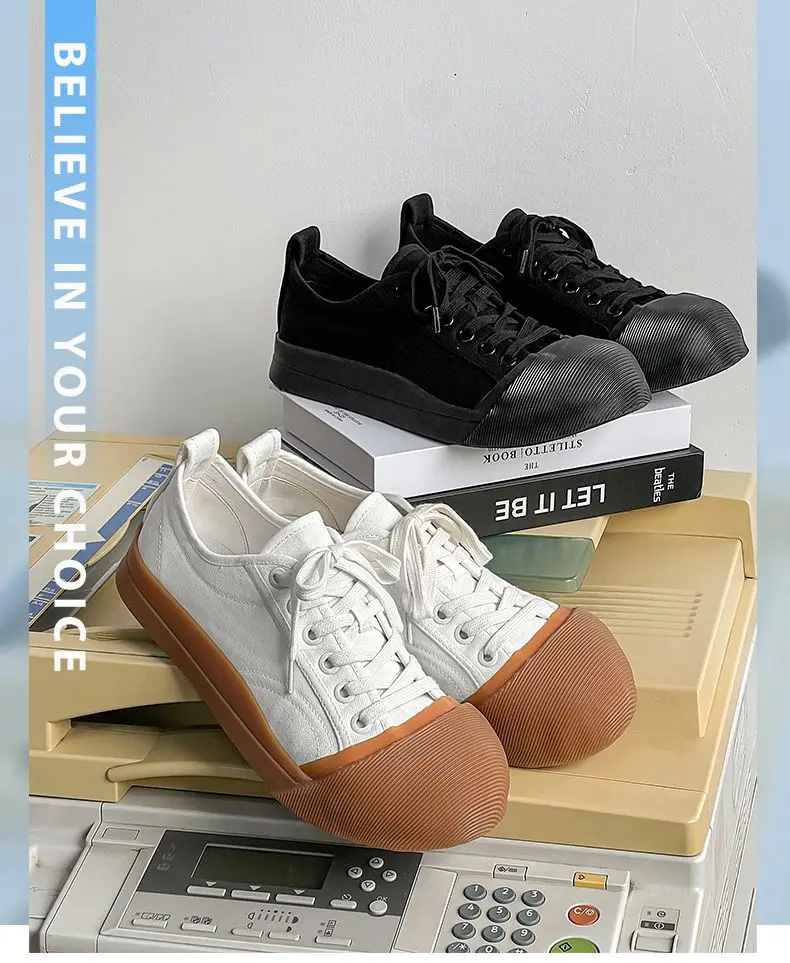 Unisex Big Head Board-shoe White Platform Canvas Shoes High Street Fashion Commuting Luxury Brand Couple Casual Sneakers