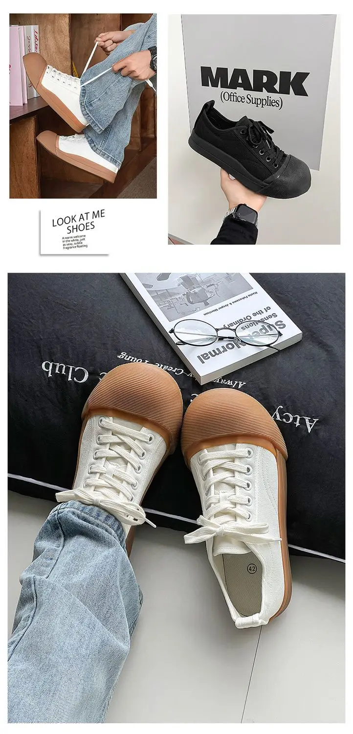 Unisex Big Head Board-shoe White Platform Canvas Shoes High Street Fashion Commuting Luxury Brand Couple Casual Sneakers
