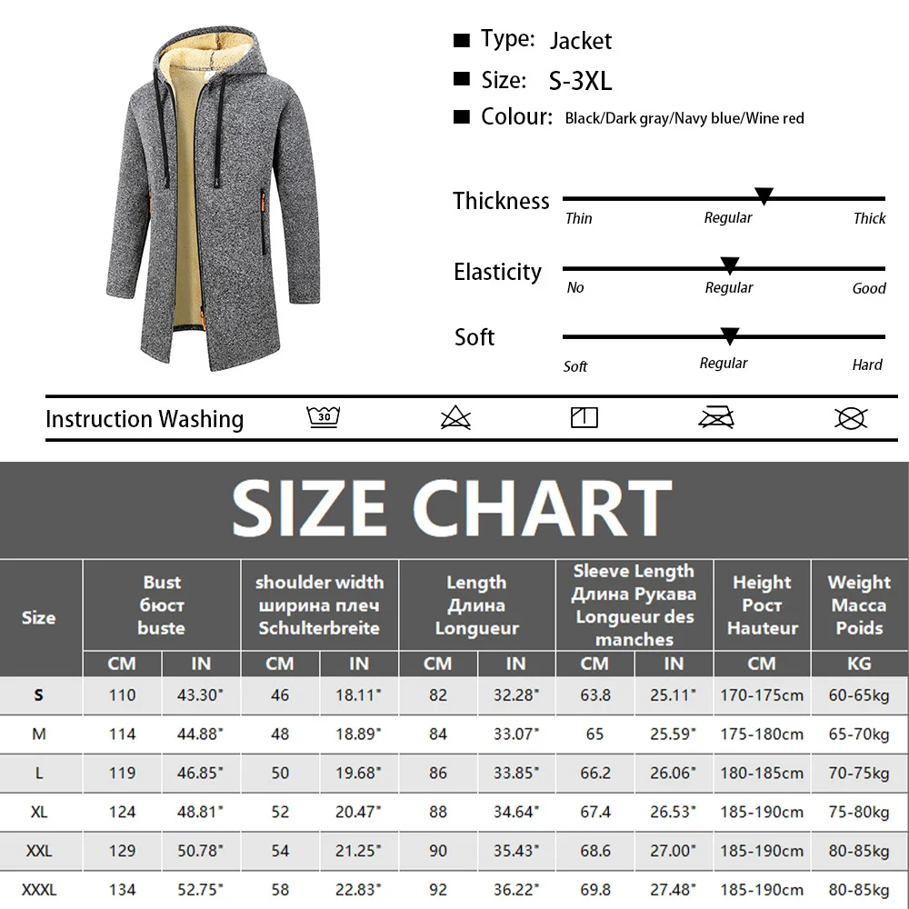 Winter Men’s Thickened Jacket Hoodies Long Sleeve Sweatshirts Outdoor Warm Zipper Cardigan Streetwear Mens Oversize Jacket Coat