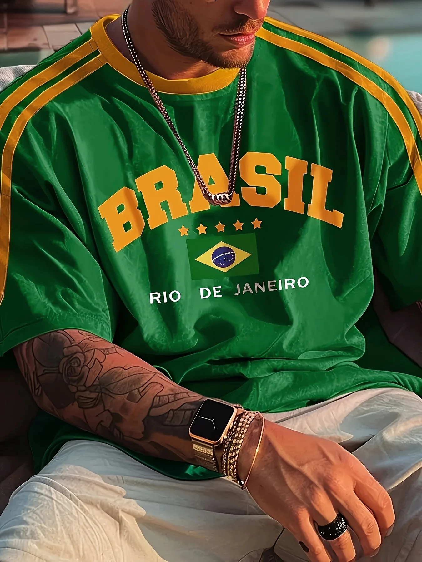 Summer Men’s T-shirt with Brazilian print crewneck Casual and comfortable T-shirt as a gift Outdoor short-sleeved summer T-shirt