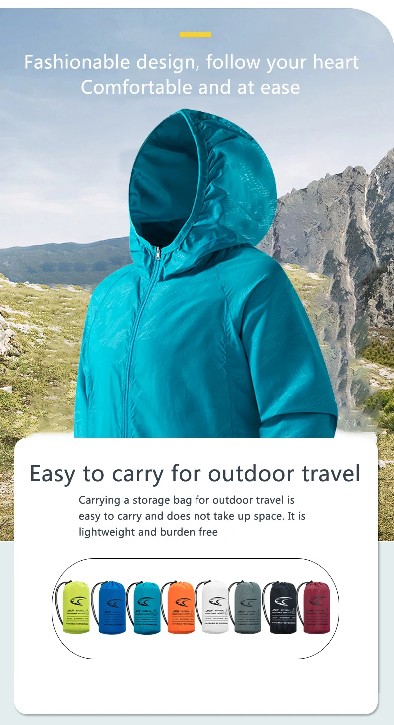 JNLN Men Women Waterproof Hiking Jacket Quick Dry Sun Protection Windbreaker Unisex Camping Climbing Outdoor Sports Rain Coat