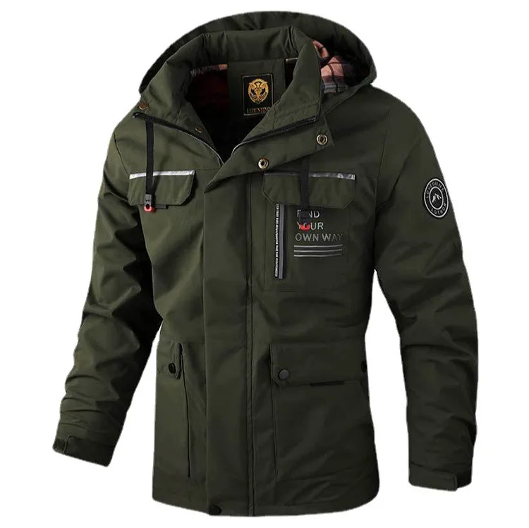 Fashion Men’s Casual Windbreaker Jackets Hooded Jacket Man Waterproof Outdoor Soft Shell Winter Coat Clothing Warm Fleece Thick