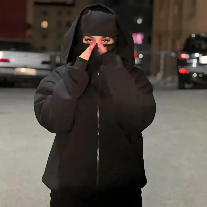 Sweatshirt with Hooded Face Mask Zipper Design Men Balaclava Zip Hoodie Autumn Winter Warm Sports Jacket Outdoor Activities
