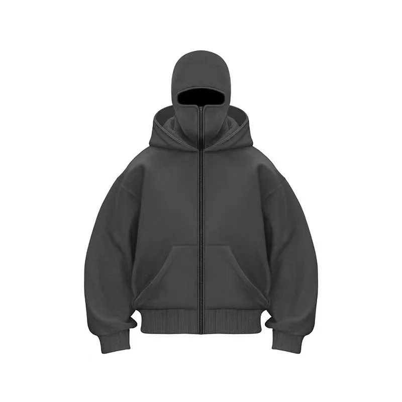 Sweatshirt with Hooded Face Mask Zipper Design Men Balaclava Zip Hoodie Autumn Winter Warm Sports Jacket Outdoor Activities
