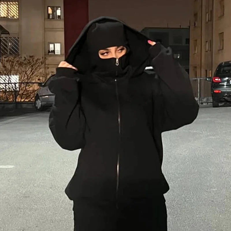 Sweatshirt with Hooded Face Mask Zipper Design Men Balaclava Zip Hoodie Autumn Winter Warm Sports Jacket Outdoor Activities