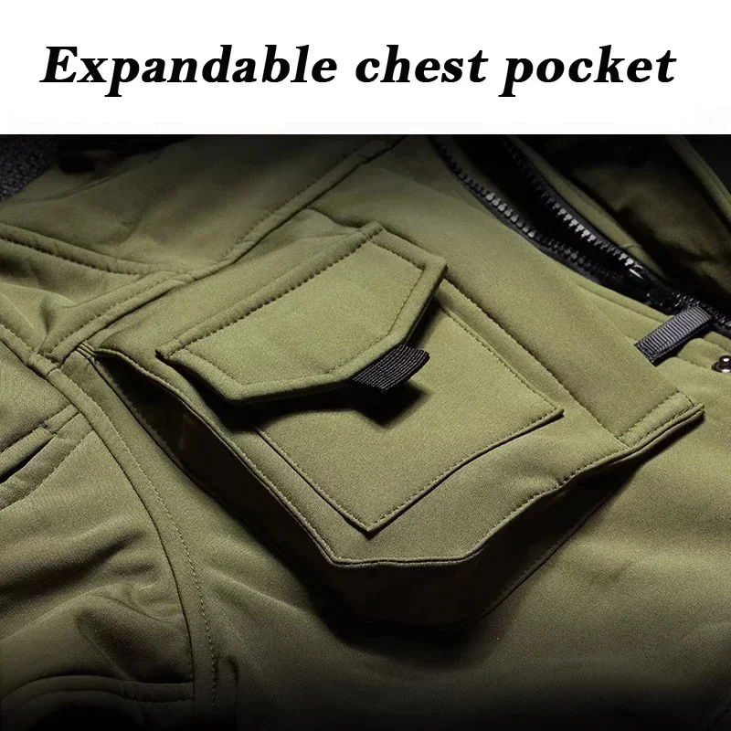 Tactical Shark Men’s Soft Shell Jacket Fleece Lined Waterproof Warm Outdoor Combat Coat with Multiple Pockets Windbreaker