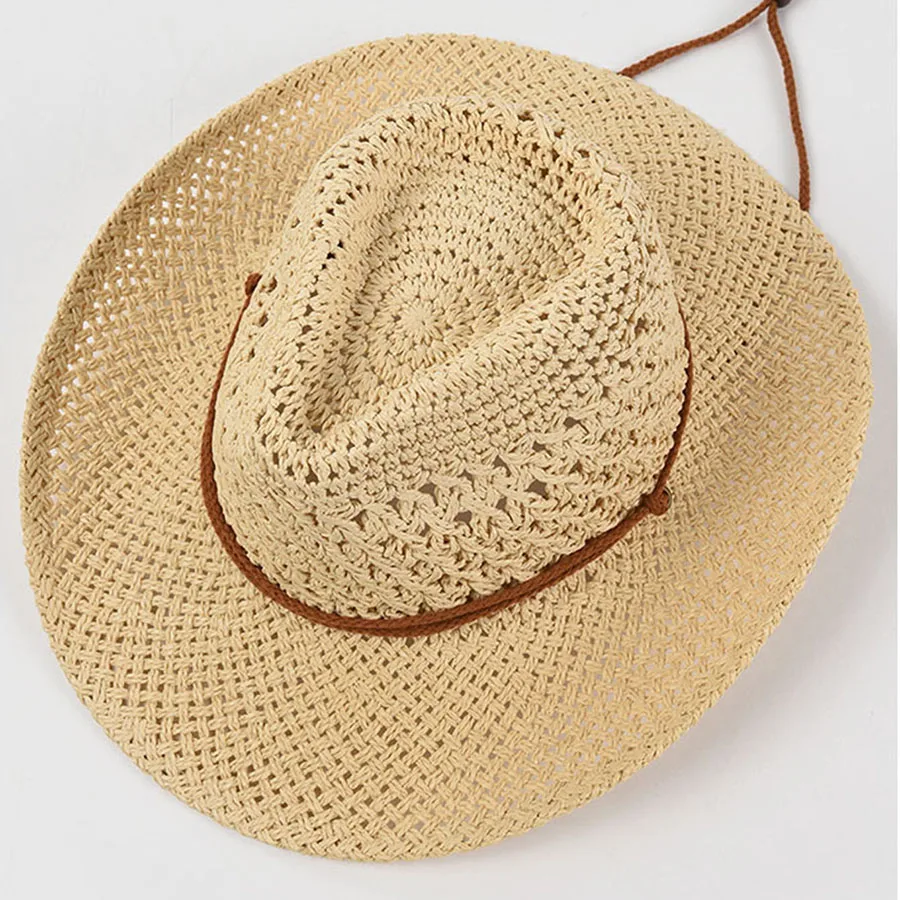 Panama Soft Straw Hat For Men Women Summer Breathable Travel Beach Hats Solid Wide Brim Sunscreen Hat