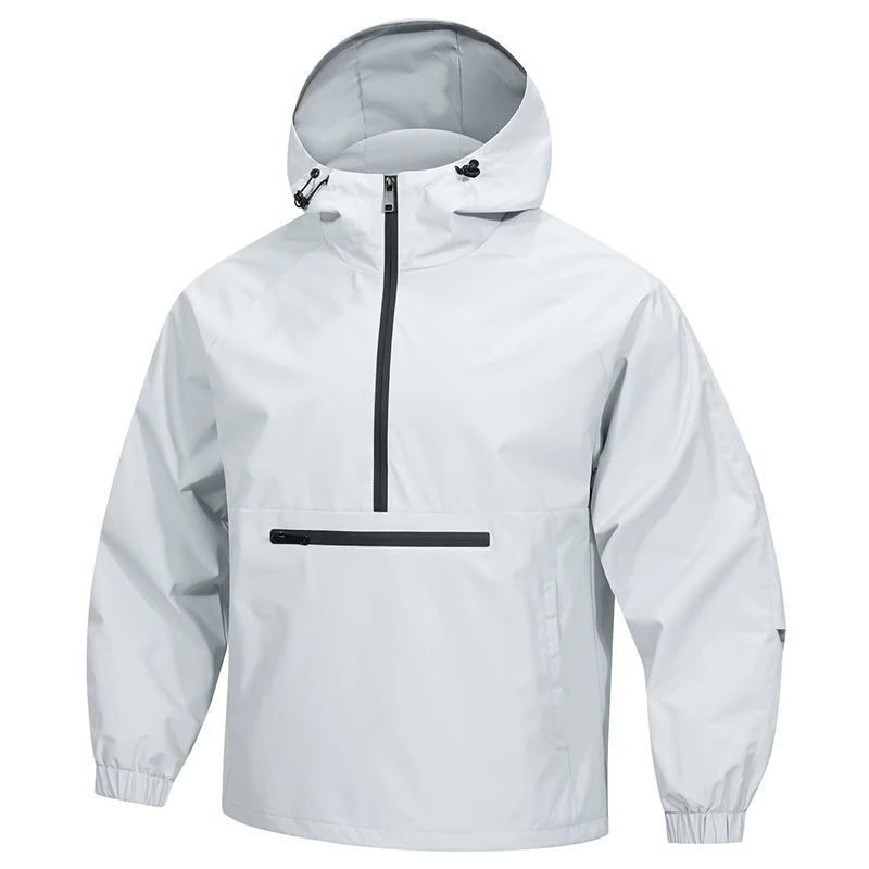 Men’s hooded jacket spring and autumn hoodie American street fashion pullover outdoor sports style half neck windbreaker