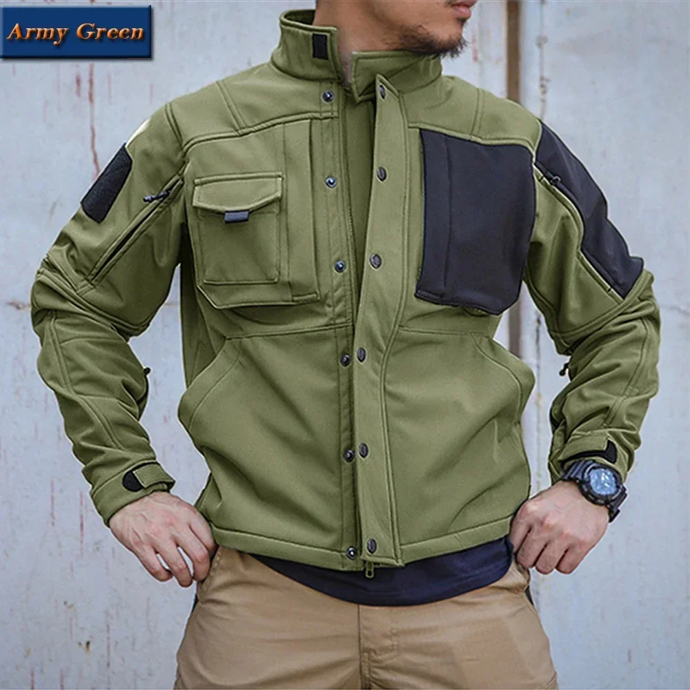 Tactical Shark Men’s Soft Shell Jacket Fleece Lined Waterproof Warm Outdoor Combat Coat with Multiple Pockets Windbreaker