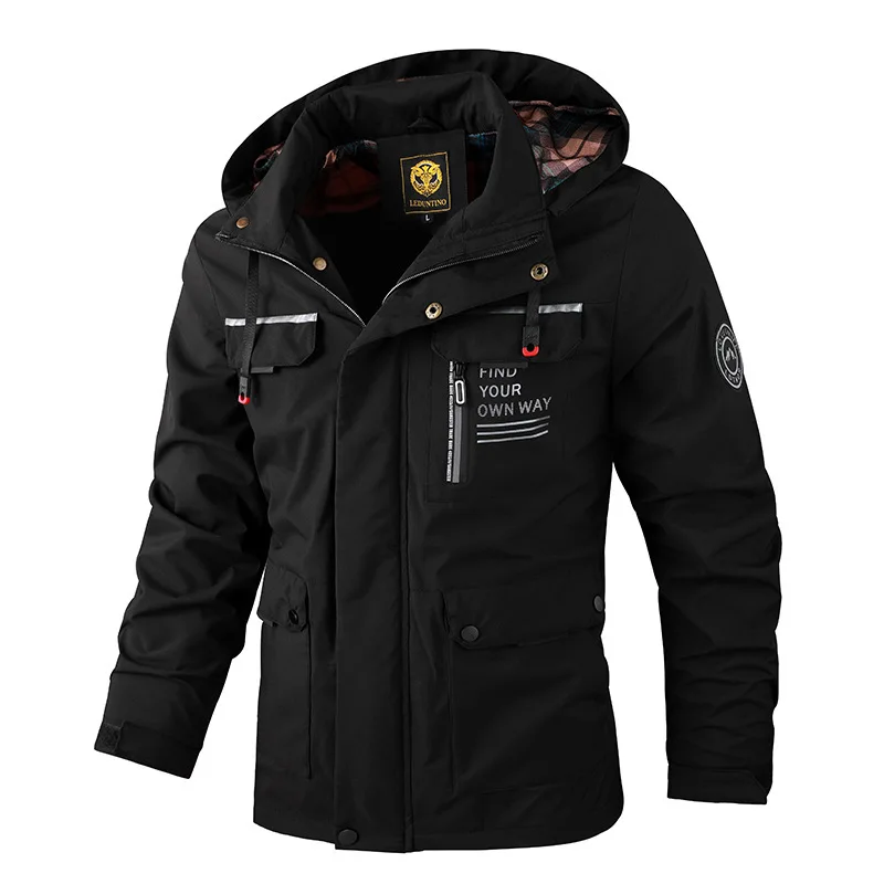 Fashion Men’s Casual Windbreaker Jackets Hooded Jacket Man Waterproof Outdoor Soft Shell Winter Coat Clothing Warm Plus Size