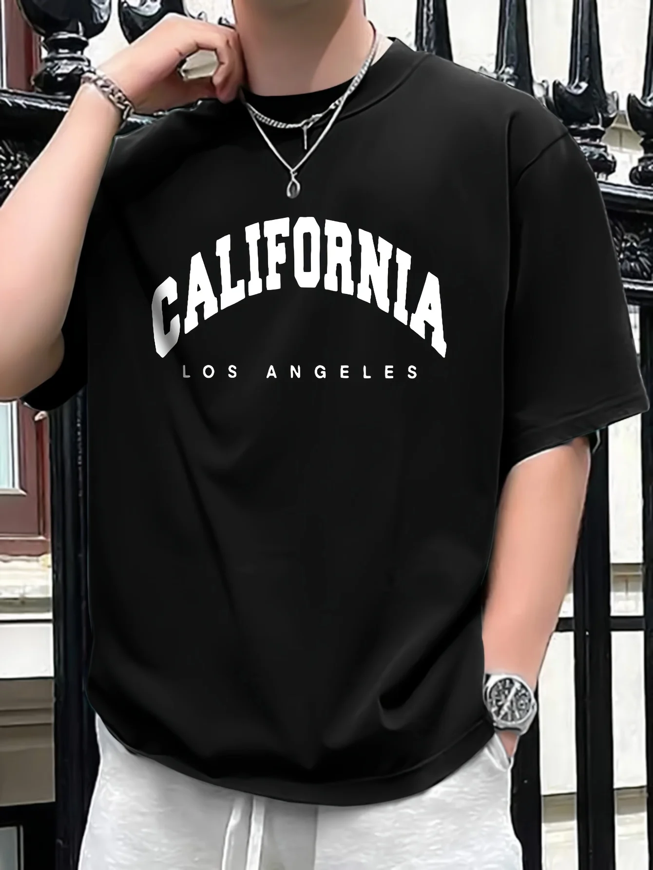 Summer men’s 100% pure cotton casual loose fit plus CALIFORNIA printed sports comfortable round neck short sleeved T-shirt top