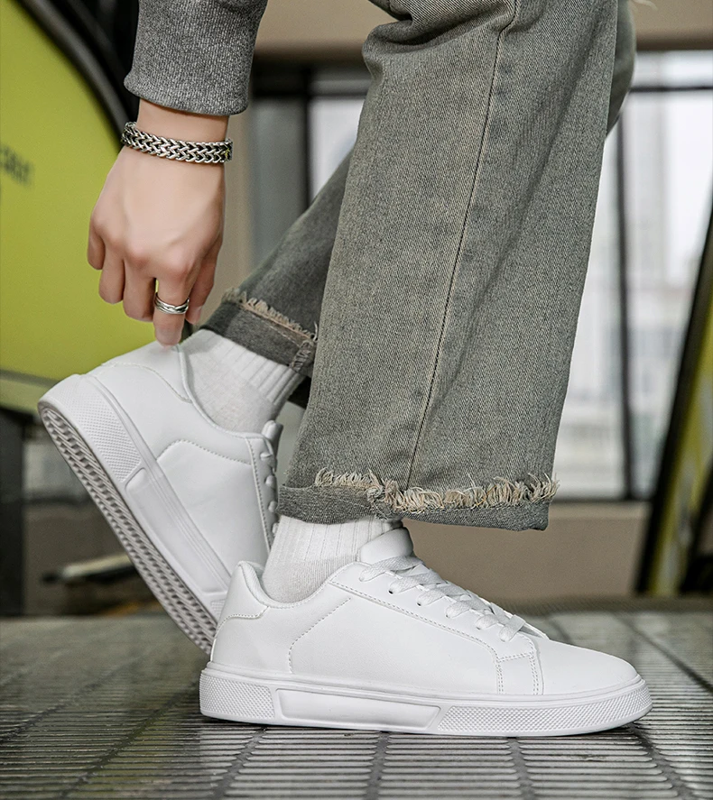 Business Casual Men’s Shoes Soft Women Shoes Comfortable Casual PU Leather Shoes for Men Autumn Solid White Men Sneakers