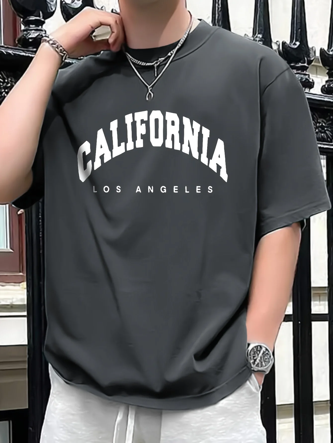 Summer men’s 100% pure cotton casual loose fit plus CALIFORNIA printed sports comfortable round neck short sleeved T-shirt top
