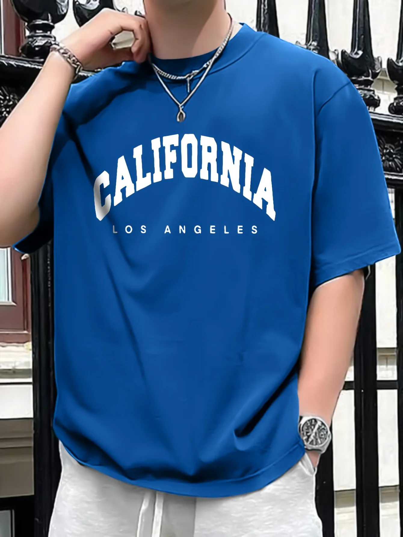 Summer men’s 100% pure cotton casual loose fit plus CALIFORNIA printed sports comfortable round neck short sleeved T-shirt top