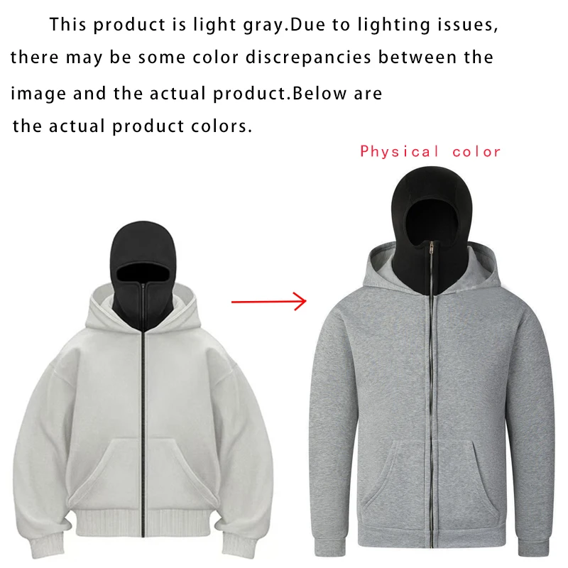 Sweatshirt with Hooded Face Mask Zipper Design Men Balaclava Zip Hoodie Autumn Winter Warm Sports Jacket Outdoor Activities