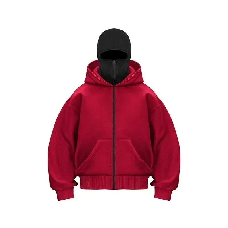 Sweatshirt with Hooded Face Mask Zipper Design Men Balaclava Zip Hoodie Autumn Winter Warm Sports Jacket Outdoor Activities
