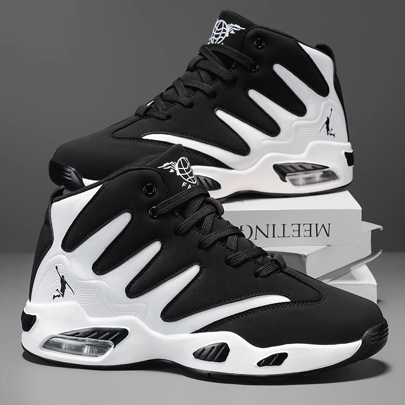 Men’s Breathable Lightweight High-Top Basketball Shoes – Non-Slip Rubber Sole, Geometric Pattern Design, Suitable for Running, Training, and Casual Wear – Stylish Sneakers for All Seasons – Perfect Gift for Him, Durable Basketball Gear, Athletic Shoes