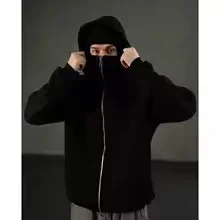 Sweatshirt with Hooded Face Mask Zipper Design Men Balaclava Zip Hoodie Autumn Winter Warm Sports Jacket Outdoor Activities
