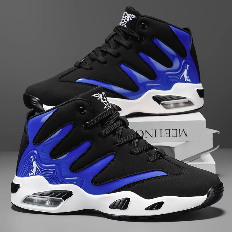 Men’s Breathable Lightweight High-Top Basketball Shoes – Non-Slip Rubber Sole, Geometric Pattern Design, Suitable for Running, Training, and Casual Wear – Stylish Sneakers for All Seasons – Perfect Gift for Him, Durable Basketball Gear, Athletic Shoes