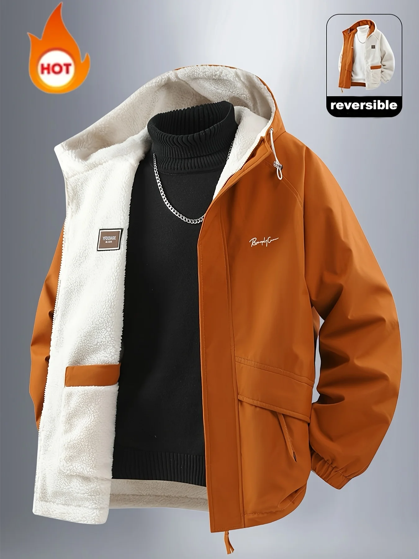 Men’s Jacket, Men’s Casual Outdoor Sports Warm Jacket, Reversible Jacket, Fashionable Couple Jacket, Using Windproof and Wear-Resistant Fabric, Warm and Comfortable, Men’s Loose Jacket