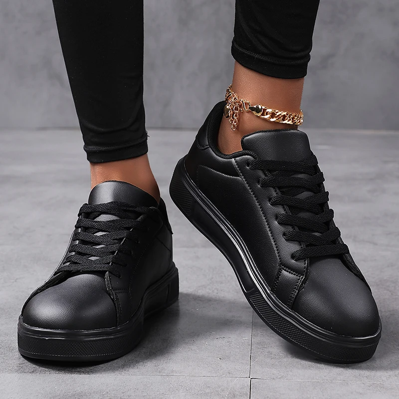 Business Casual Men’s Shoes Soft Women Shoes Comfortable Casual PU Leather Shoes for Men Autumn Solid White Men Sneakers