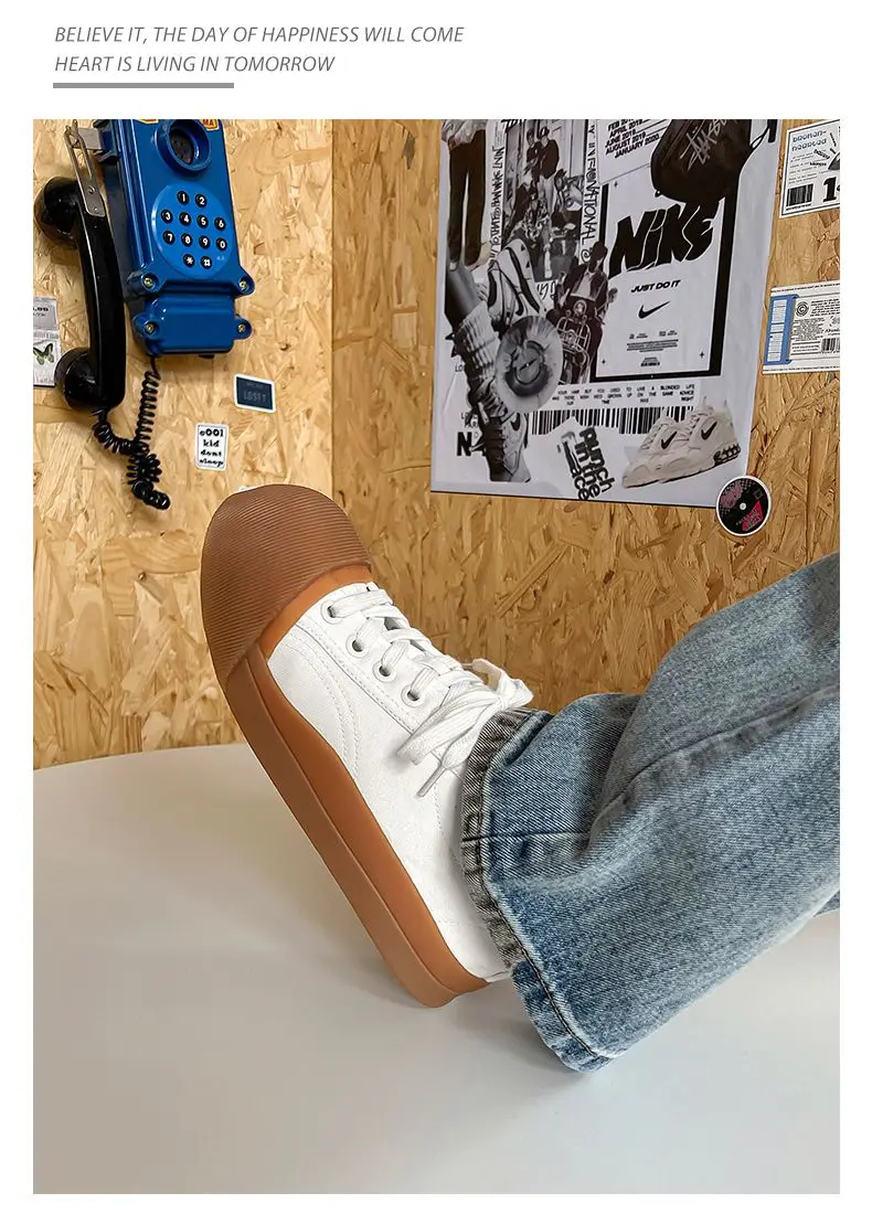Unisex Big Head Board-shoe White Platform Canvas Shoes High Street Fashion Commuting Luxury Brand Couple Casual Sneakers