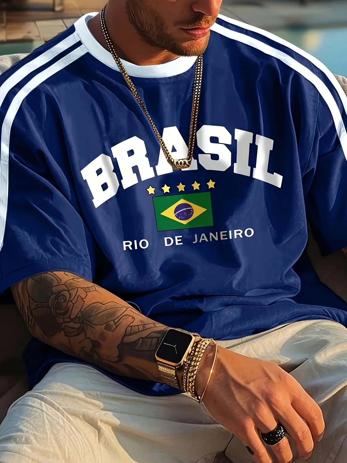 Summer Men’s T-shirt with Brazilian print crewneck Casual and comfortable T-shirt as a gift Outdoor short-sleeved summer T-shirt