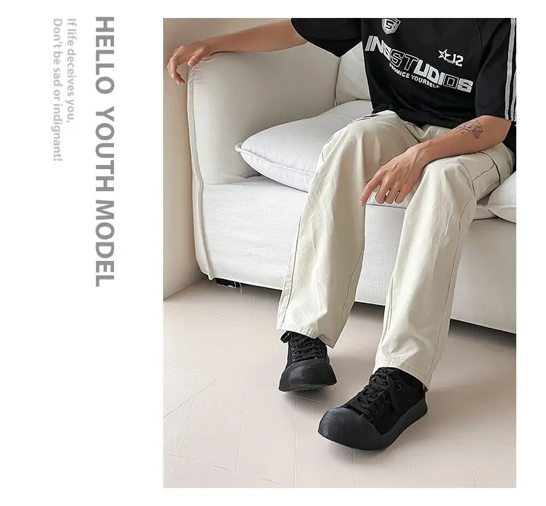 Unisex Big Head Board-shoe White Platform Canvas Shoes High Street Fashion Commuting Luxury Brand Couple Casual Sneakers