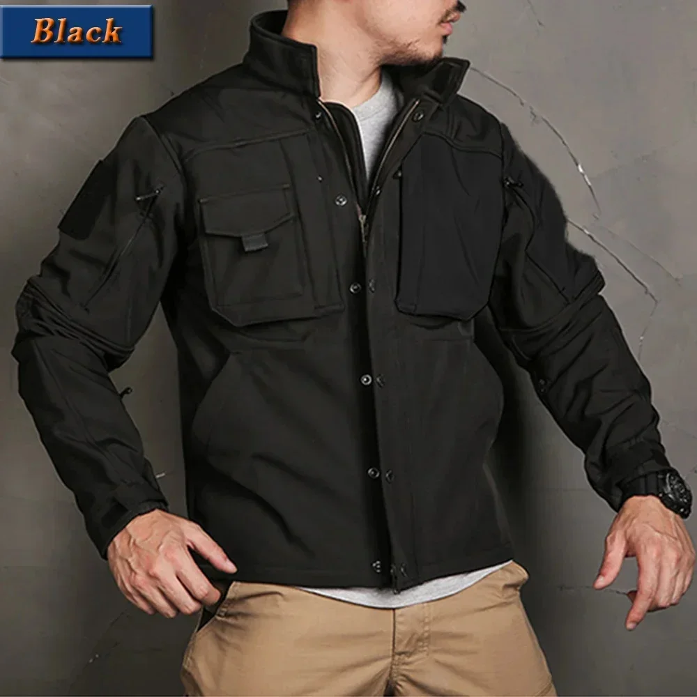 Tactical Shark Men’s Soft Shell Jacket Fleece Lined Waterproof Warm Outdoor Combat Coat with Multiple Pockets Windbreaker