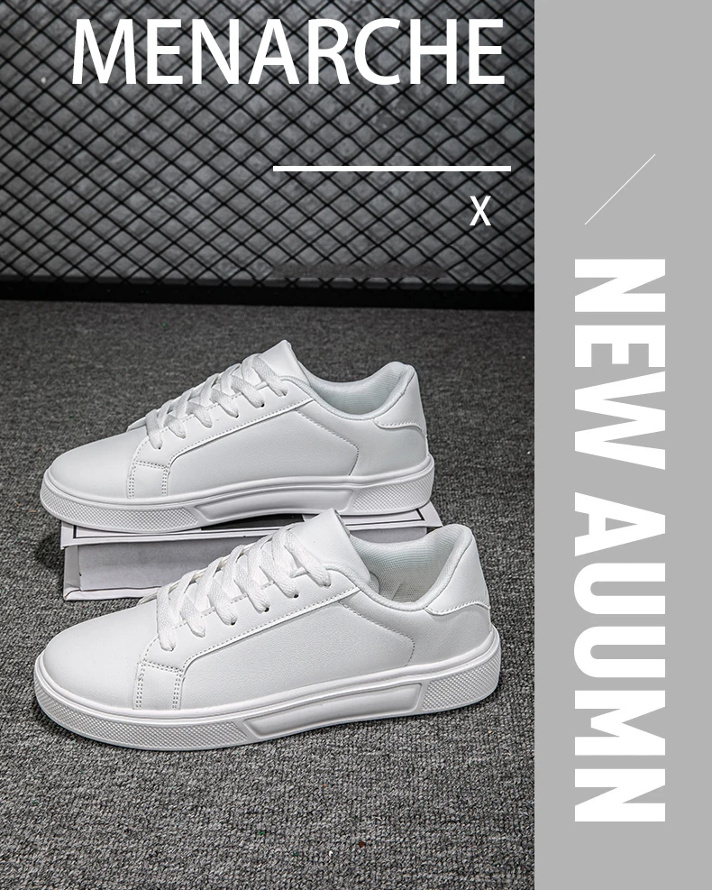 Business Casual Men’s Shoes Soft Women Shoes Comfortable Casual PU Leather Shoes for Men Autumn Solid White Men Sneakers