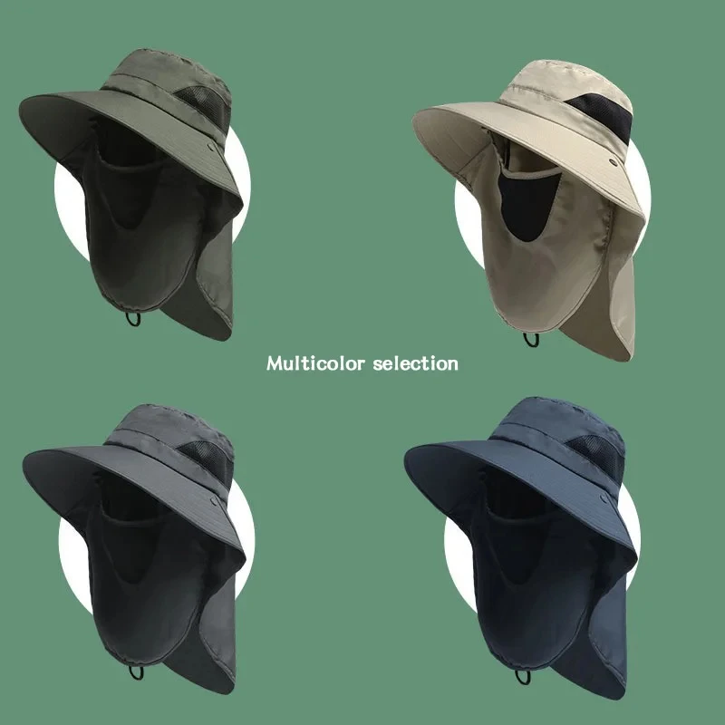 Summer Outdoor Fishing Caps Men Wide Brim UV Protective Mask Thin Casual Hats Sports Climbing Sun Hats