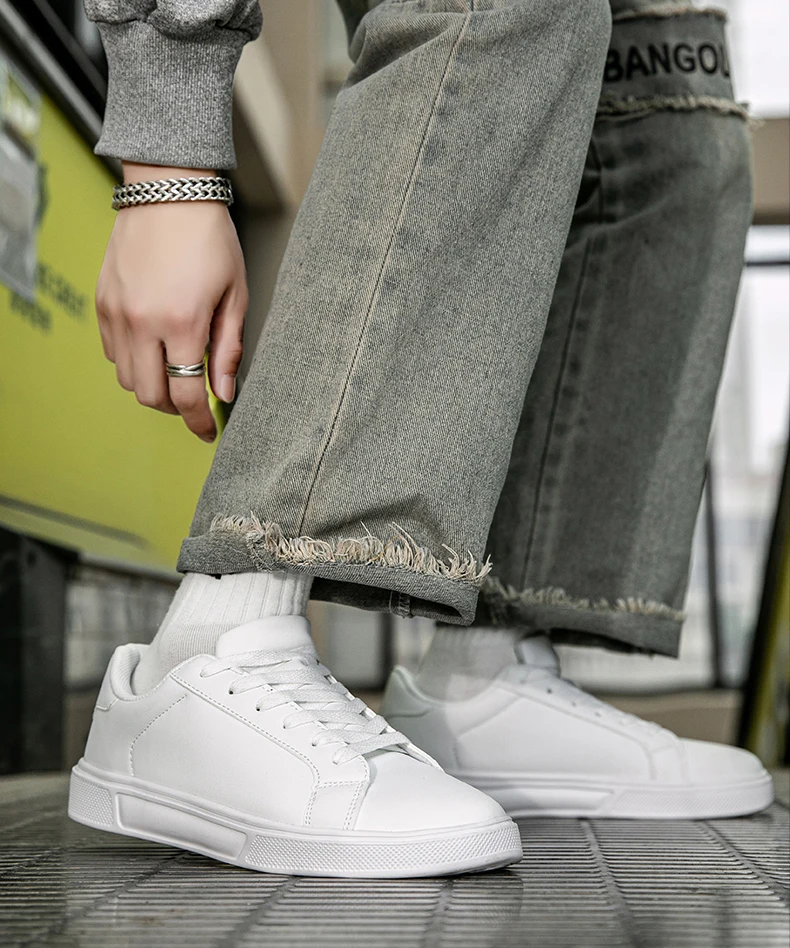Business Casual Men’s Shoes Soft Women Shoes Comfortable Casual PU Leather Shoes for Men Autumn Solid White Men Sneakers