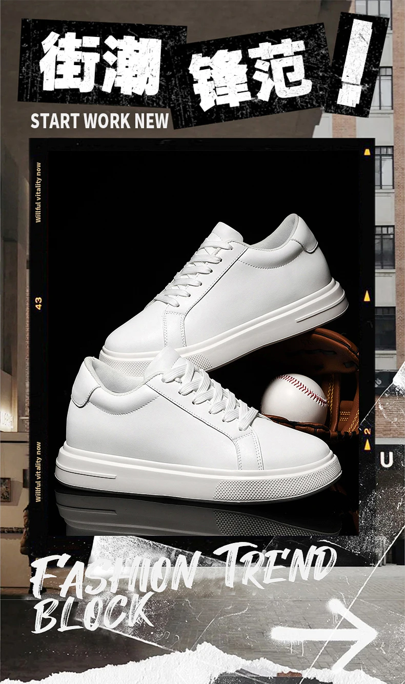 New Men’s Sneakers Elevator Shoes Heightening Height Increase Insole 6-10CM High Heels Shoes Leather Sport Shoes Men Shoes