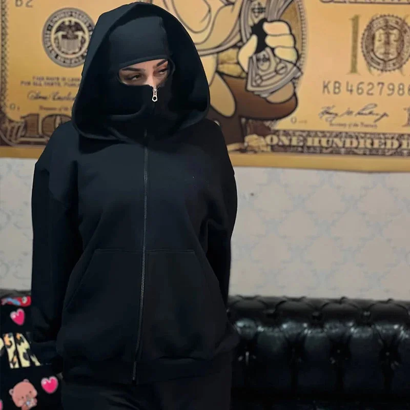 Sweatshirt with Hooded Face Mask Zipper Design Men Balaclava Zip Hoodie Autumn Winter Warm Sports Jacket Outdoor Activities