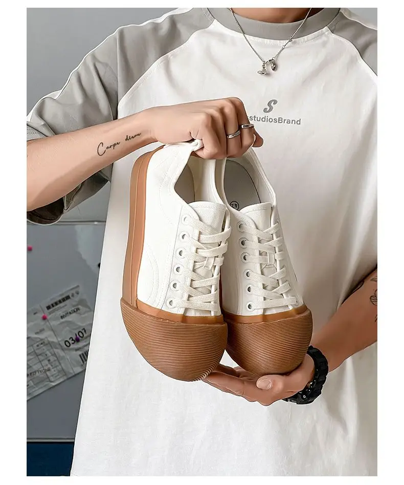 Unisex Big Head Board-shoe White Platform Canvas Shoes High Street Fashion Commuting Luxury Brand Couple Casual Sneakers