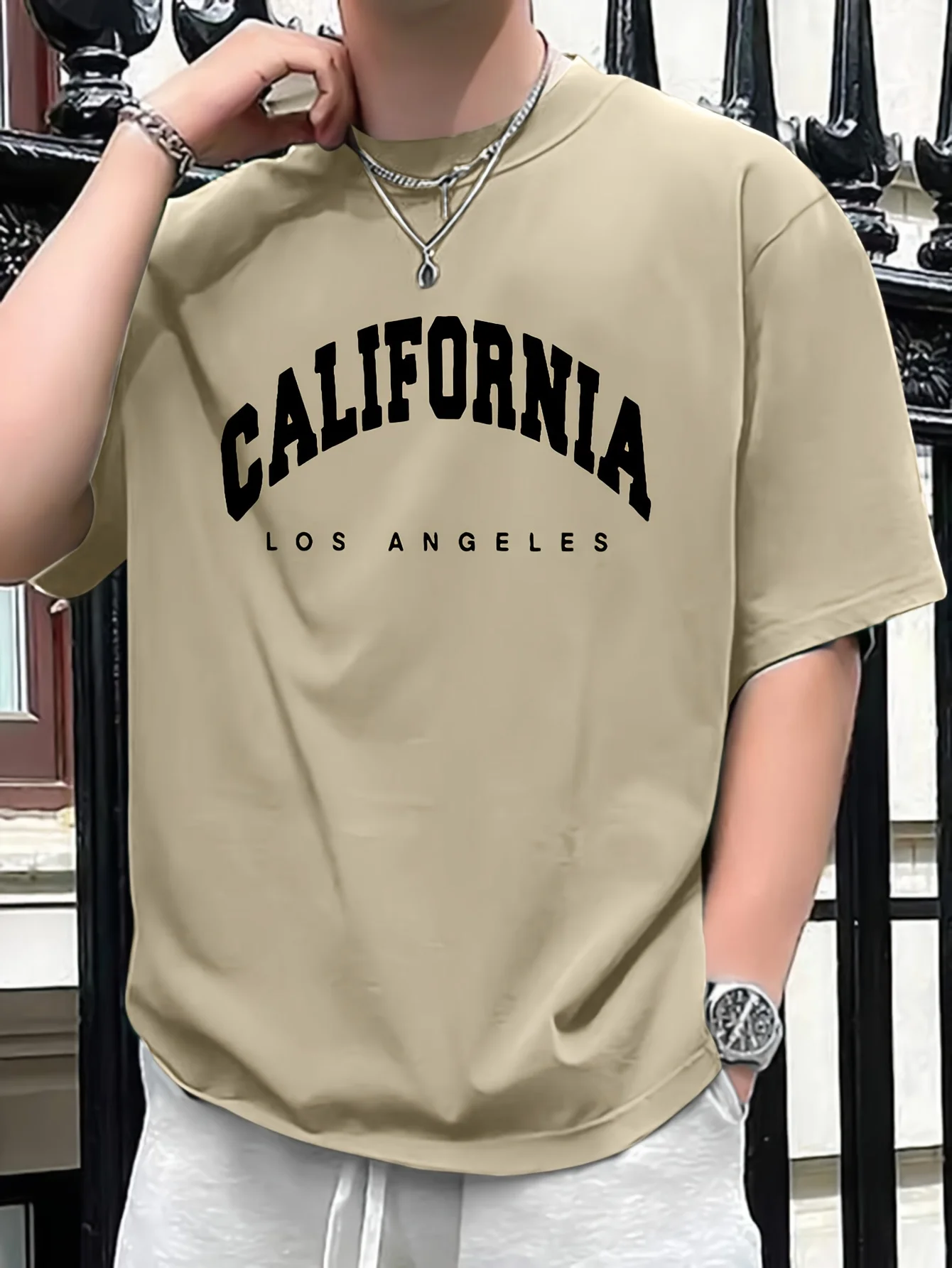 Summer men’s 100% pure cotton casual loose fit plus CALIFORNIA printed sports comfortable round neck short sleeved T-shirt top