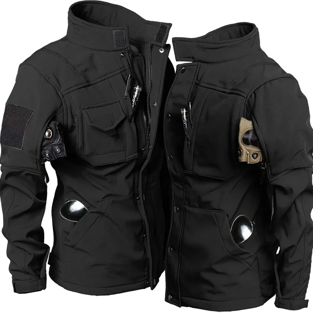 Tactical Shark Men’s Soft Shell Jacket Fleece Lined Waterproof Warm Outdoor Combat Coat with Multiple Pockets Windbreaker