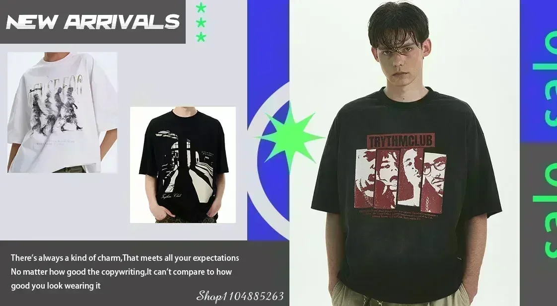 2025 New Heavy Short-sleeved T-shirt American Retro Sword-wielding Angel Printed Short-sleeved Men’s and Women’s Loose Top