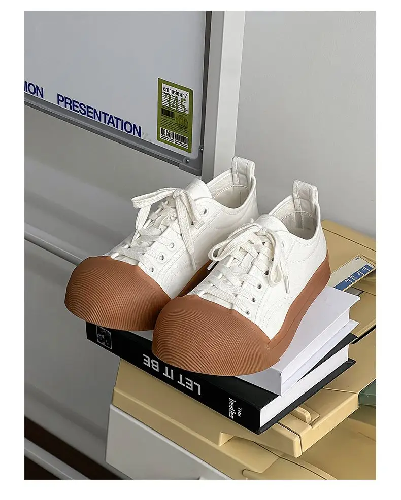 Unisex Big Head Board-shoe White Platform Canvas Shoes High Street Fashion Commuting Luxury Brand Couple Casual Sneakers