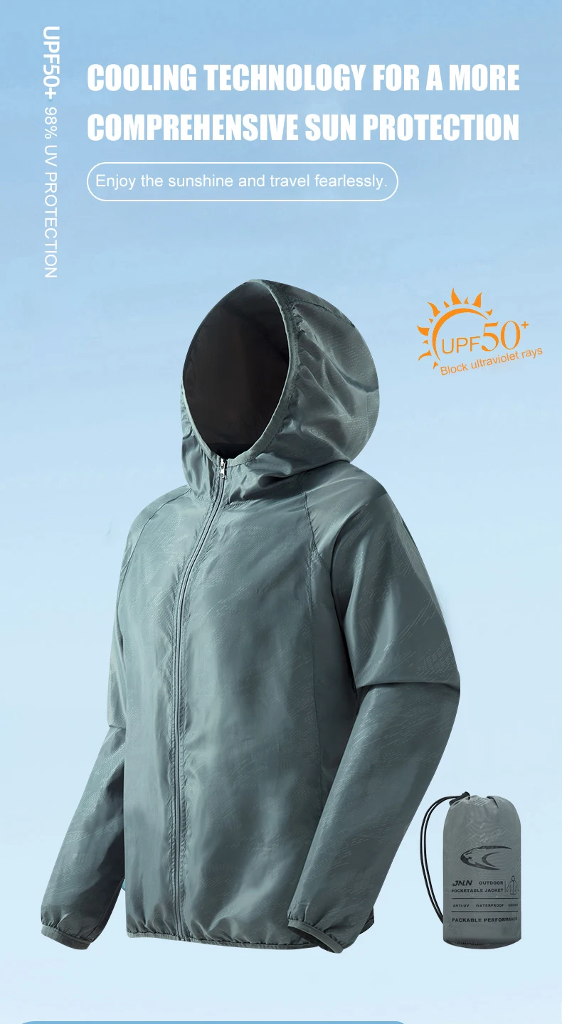 JNLN Men Women Waterproof Hiking Jacket Quick Dry Sun Protection Windbreaker Unisex Camping Climbing Outdoor Sports Rain Coat