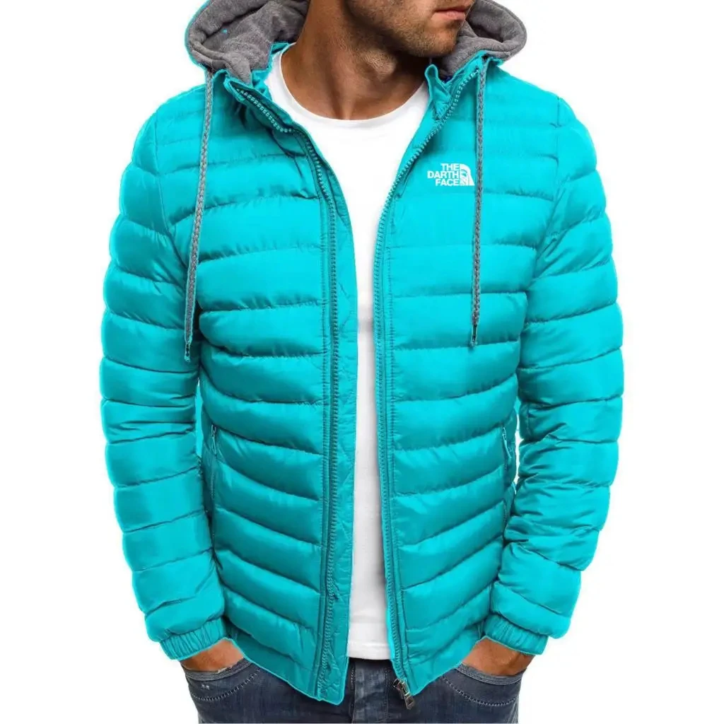 2024 casual outdoor winter men’s warm zipper street business travel slim fit fashionable hooded jacket