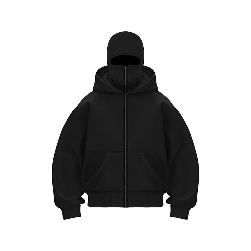 Sweatshirt with Hooded Face Mask Zipper Design Men Balaclava Zip Hoodie Autumn Winter Warm Sports Jacket Outdoor Activities