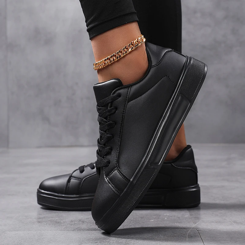 Business Casual Men’s Shoes Soft Women Shoes Comfortable Casual PU Leather Shoes for Men Autumn Solid White Men Sneakers