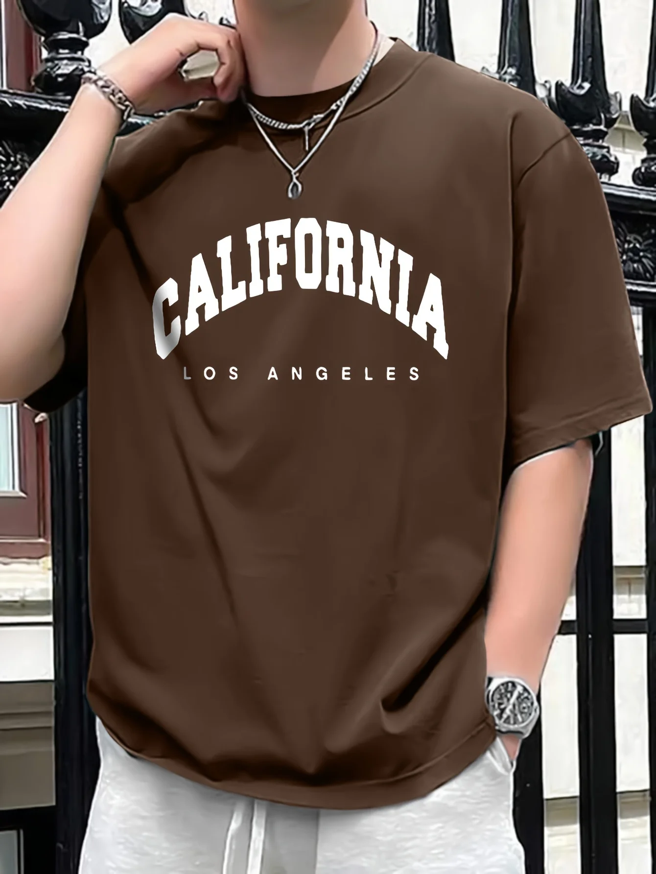 Summer men’s 100% pure cotton casual loose fit plus CALIFORNIA printed sports comfortable round neck short sleeved T-shirt top