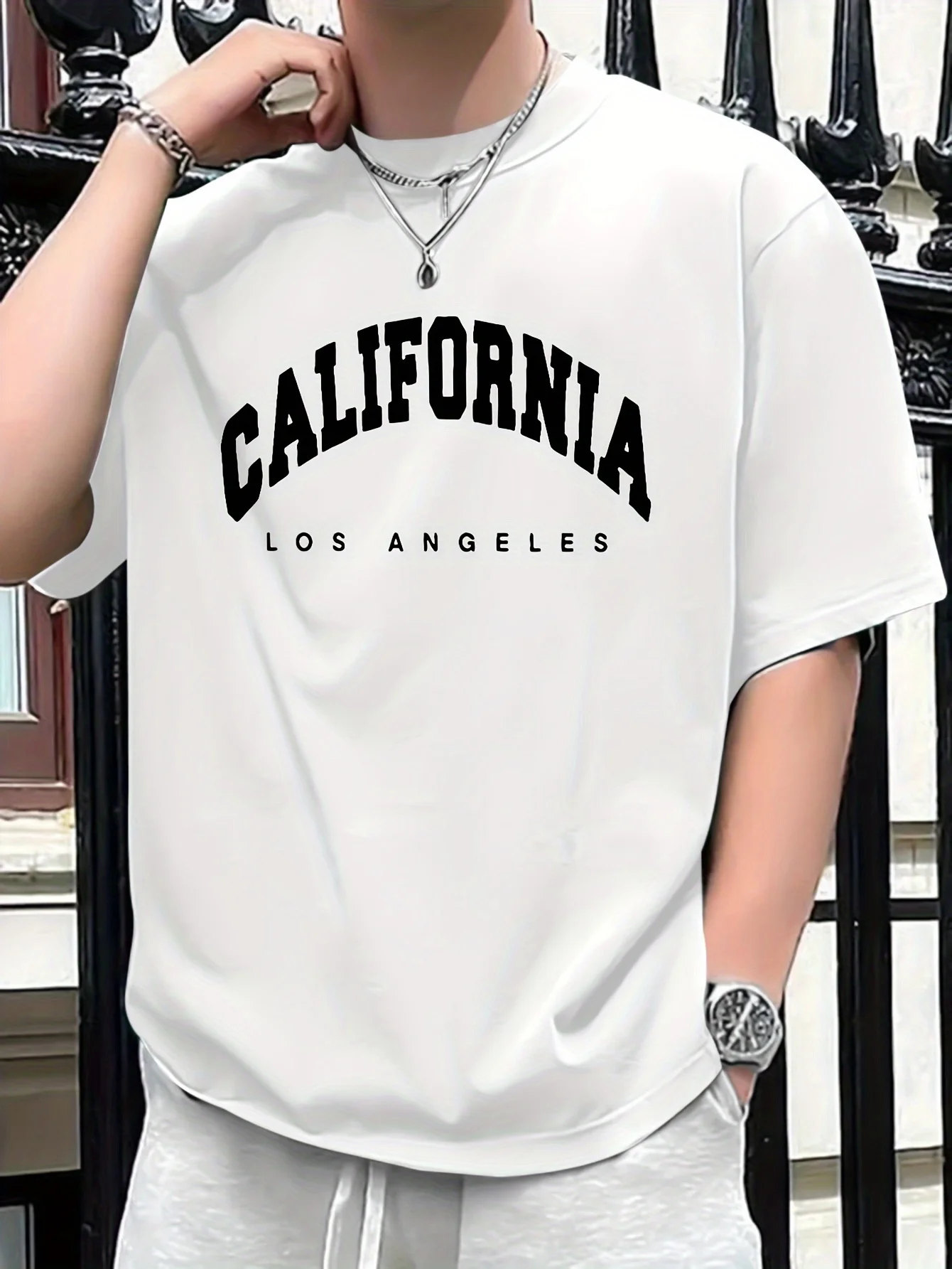 Summer men’s 100% pure cotton casual loose fit plus CALIFORNIA printed sports comfortable round neck short sleeved T-shirt top