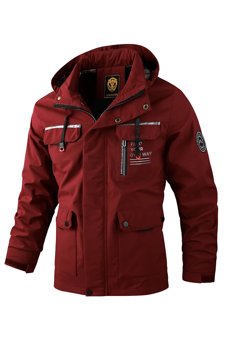 Fashion Men’s Casual Windbreaker Jackets Hooded Jacket Man Waterproof Outdoor Soft Shell Winter Coat Clothing Warm Plus Size
